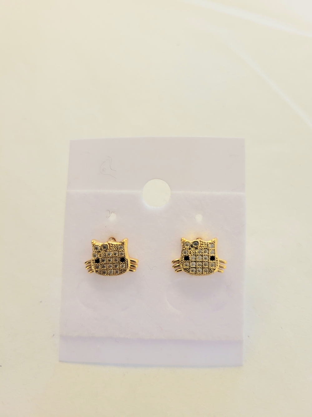 Gold Cat Face Crystal Stud Earrings - Women Jewelry